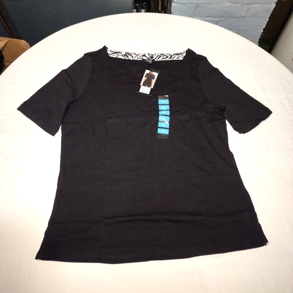 Jones New York Signature Black Cotton Boat Neck Shirt